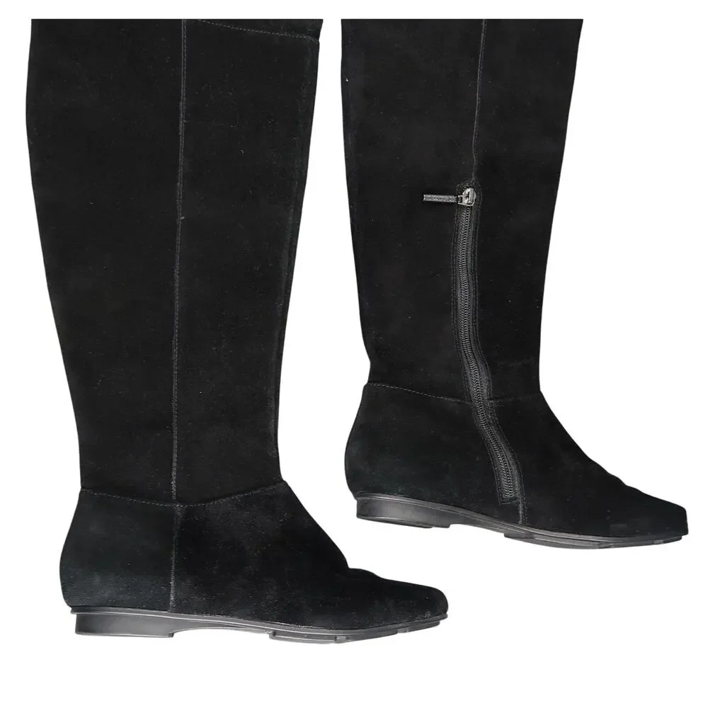 Calvin Klein Shoes Women 7 Boots Tall Leather Fashion Knee High Buckle Zip Black